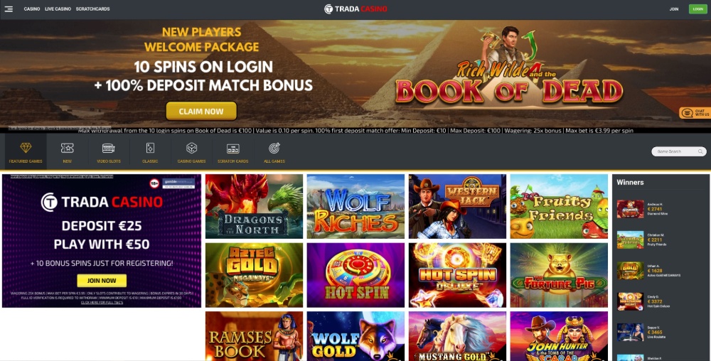 trada casino home page