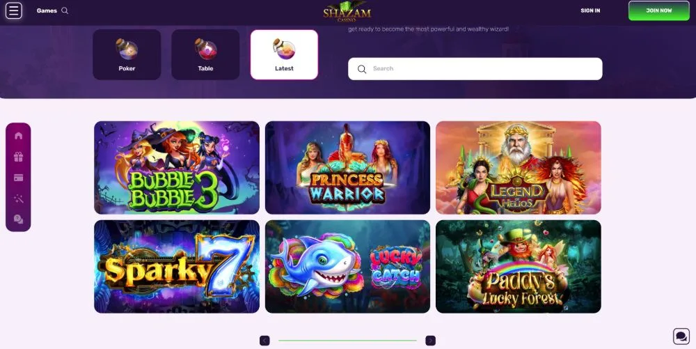 Shazam Casino casino lobby for Australian players