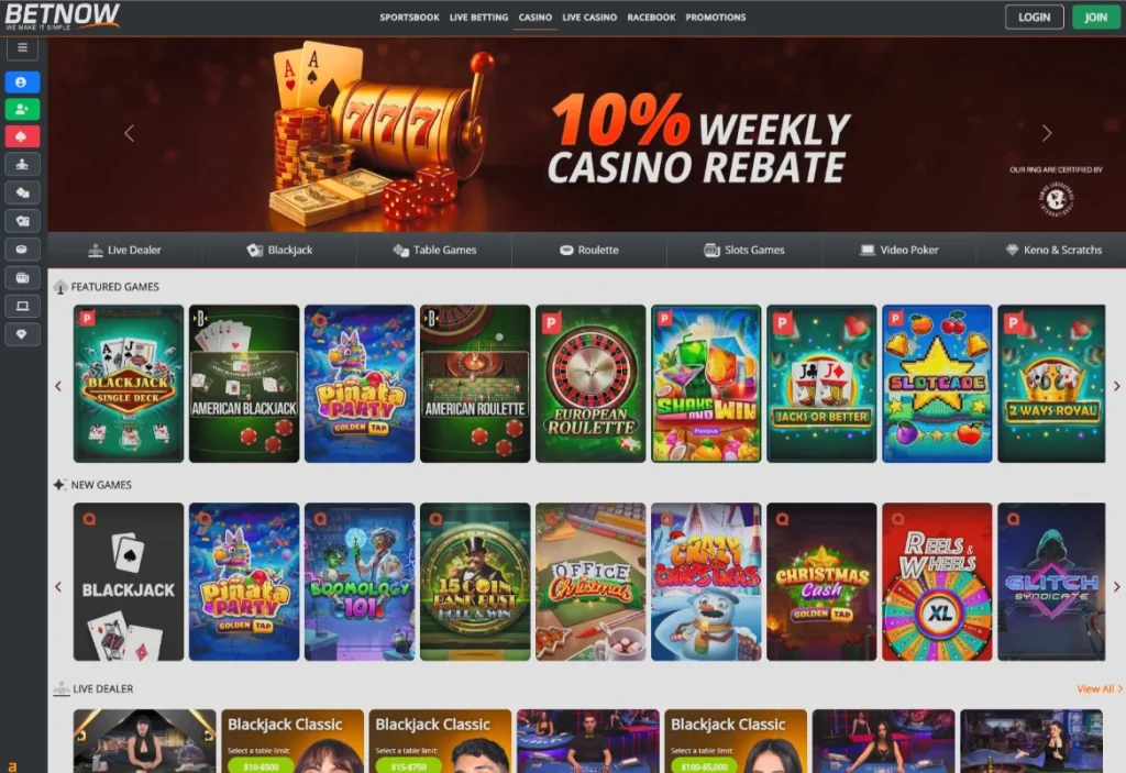 BetNow casino lobby