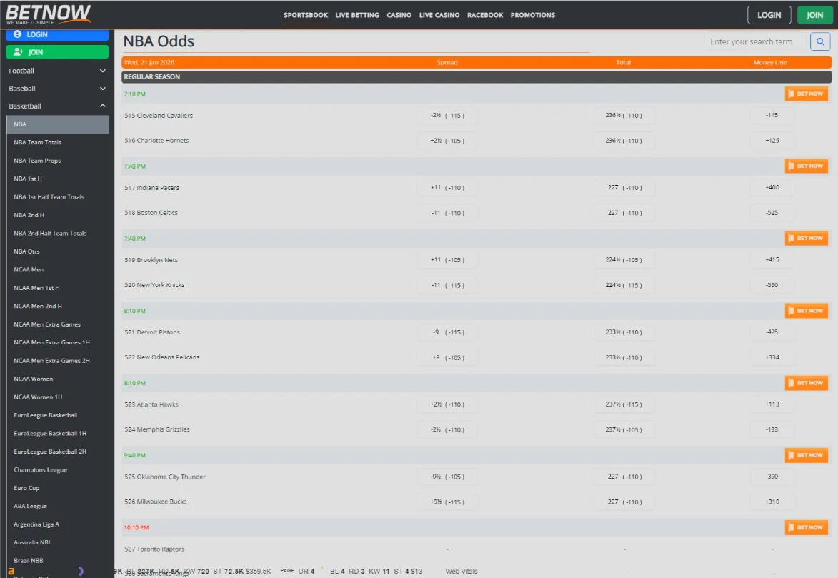 BetNow Sportsbook Interface