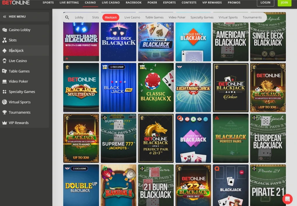 BetOnline Live Casino Lobby