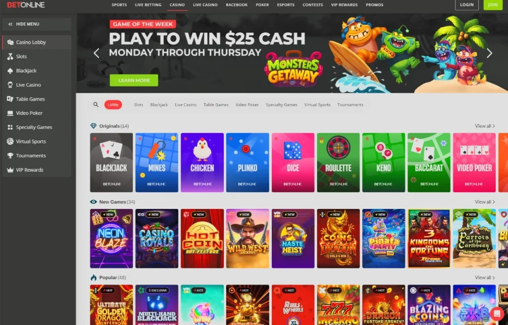 BetOnline casino lobby