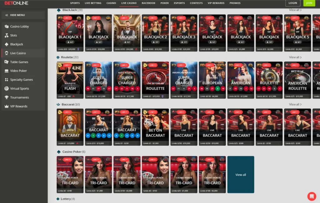 BetOnline live casino