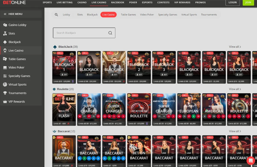 betonline live casino lobby