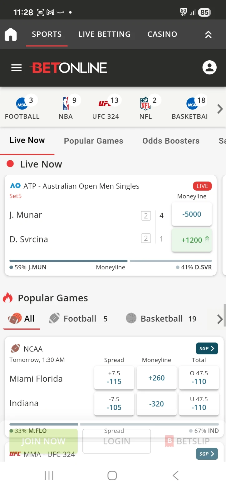 BetOnline Mobile Interface