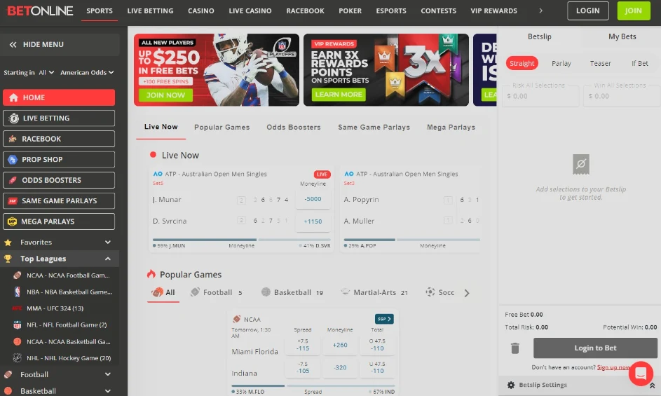 BetOnline Desktop Interface