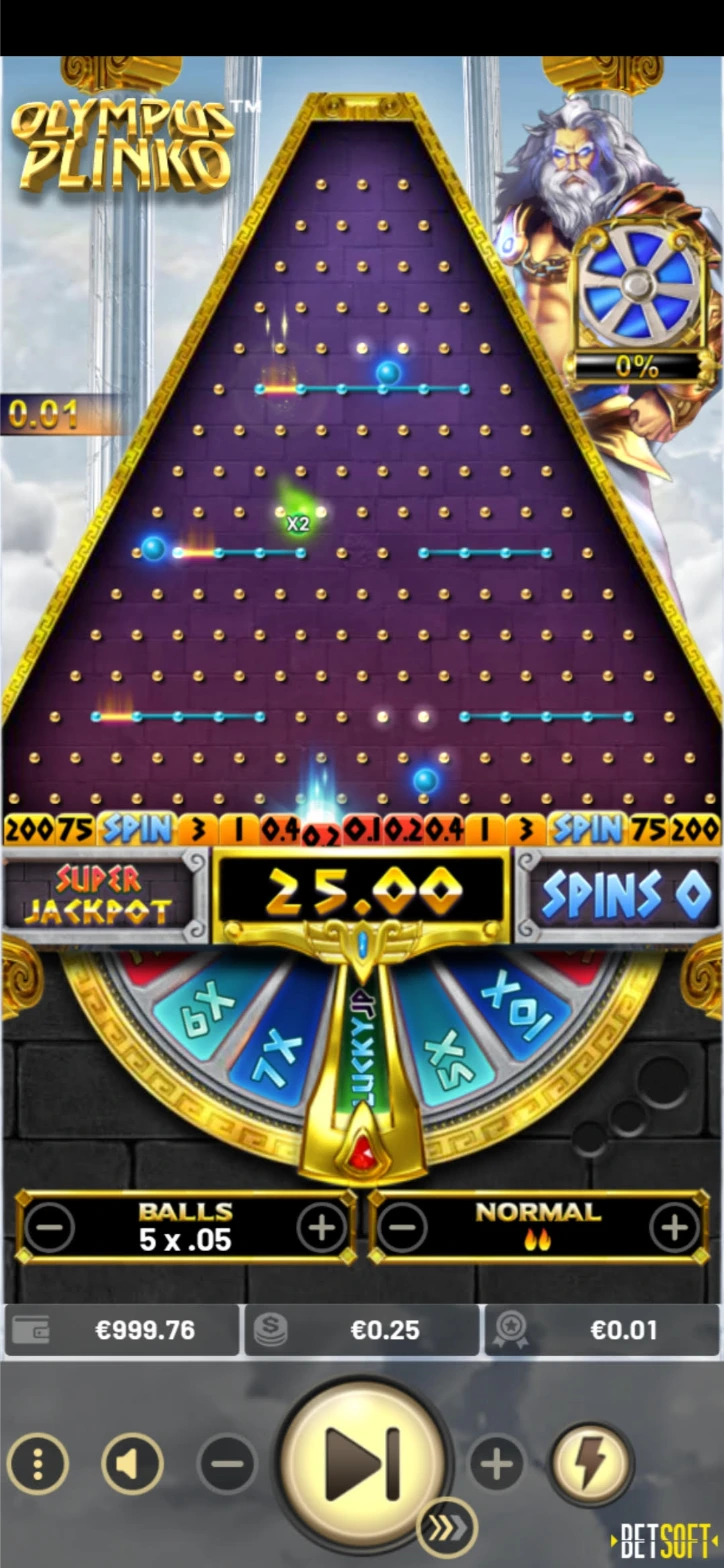 Betsoft Olympus Plinko Mobile Interface