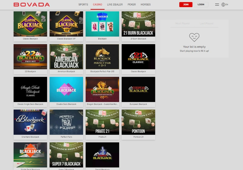 Bovada Live Dealer Blackjack
