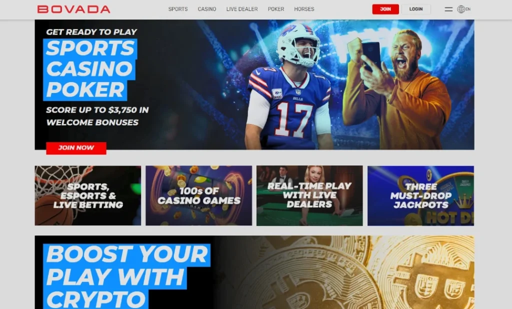 Bovada home page on desktop and phone