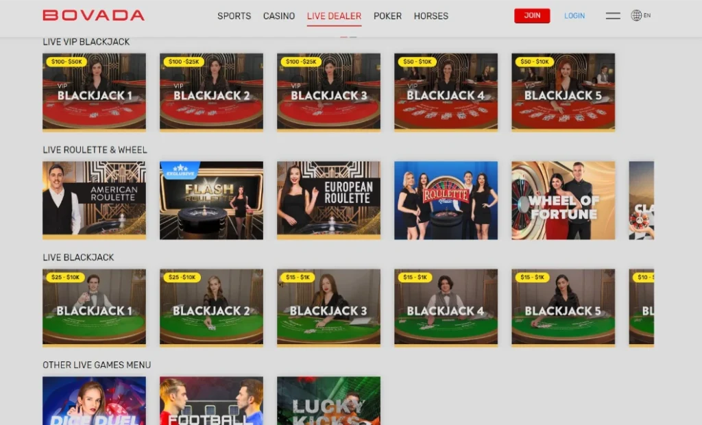 Bovada live dealer casino
