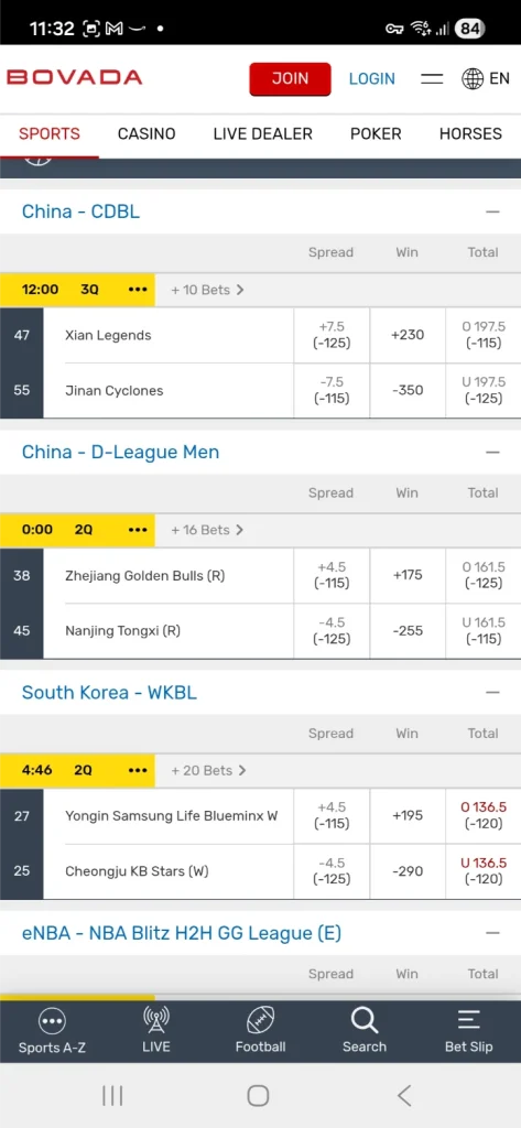 Bovada sportsbook on a phone