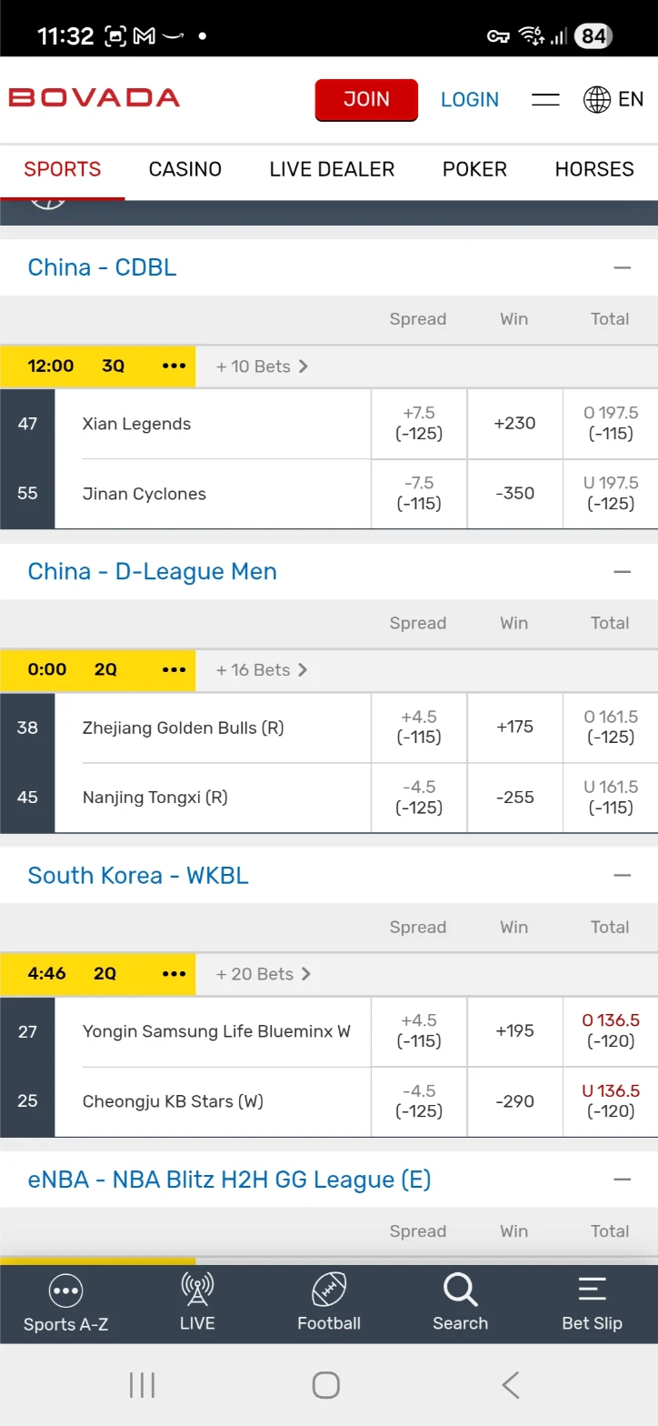 Bovada Mobile Interface