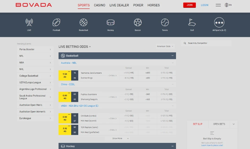 Bovada Sportsbook Interface