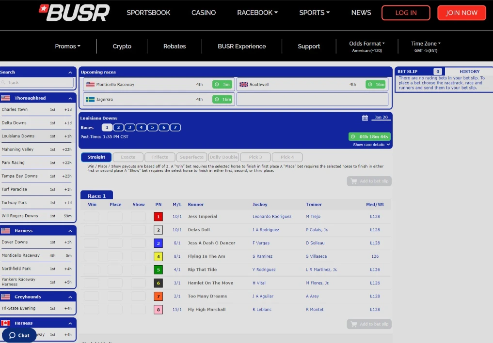 BUSR Racebook Interface