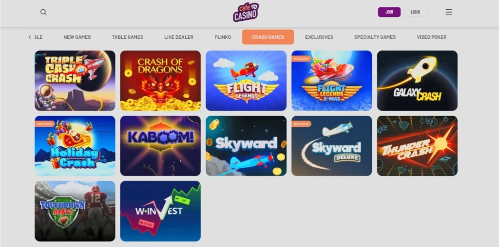 Cafe Casino crash games