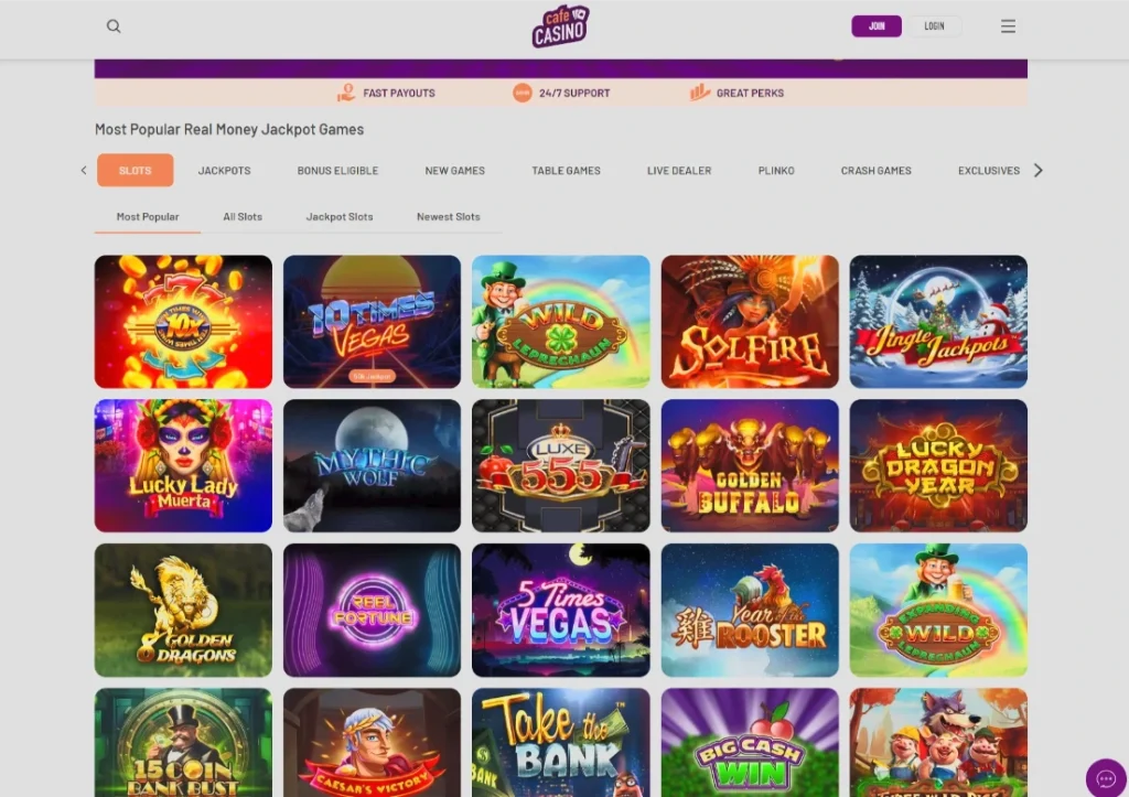 Cafe Casino slots on desktop and phone