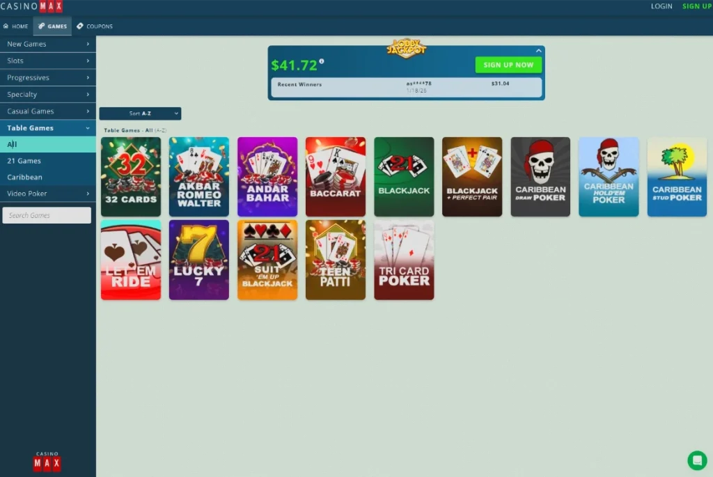 Casino Max table games