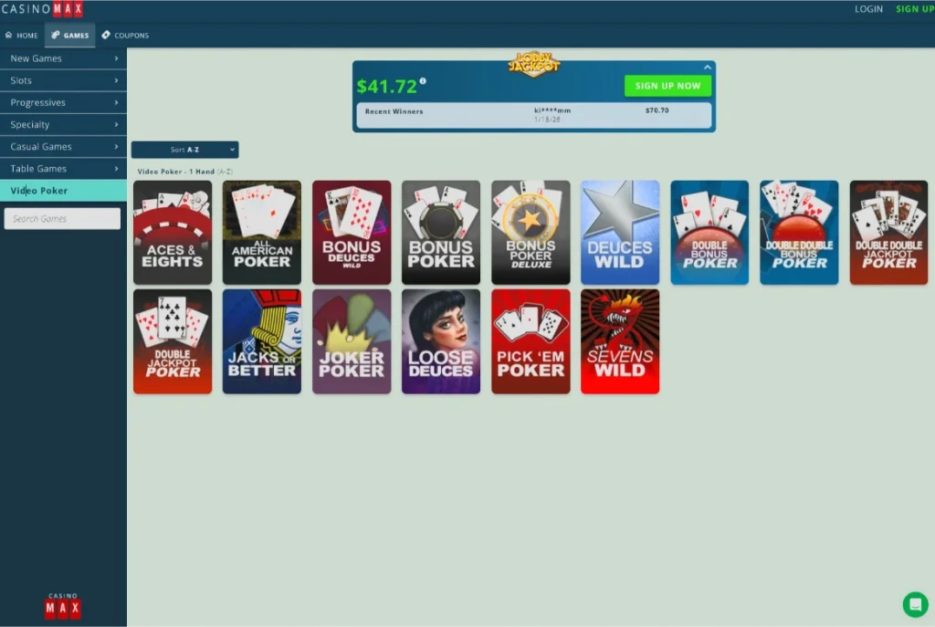 Casino Max video poker games
