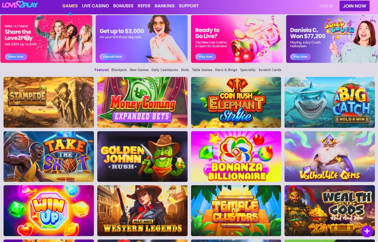 Love2Play Casino Homepage 2026