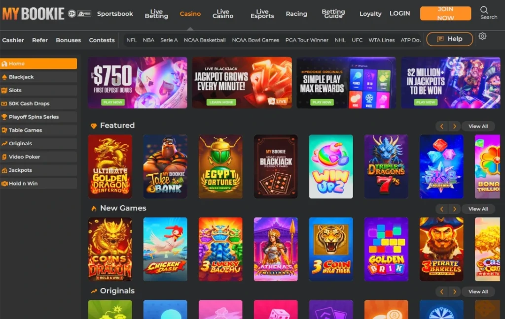MyBookie casino lobby