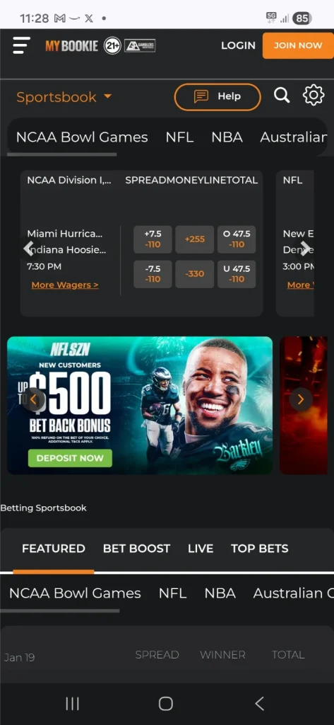 MyBookie sportsbook on a phone