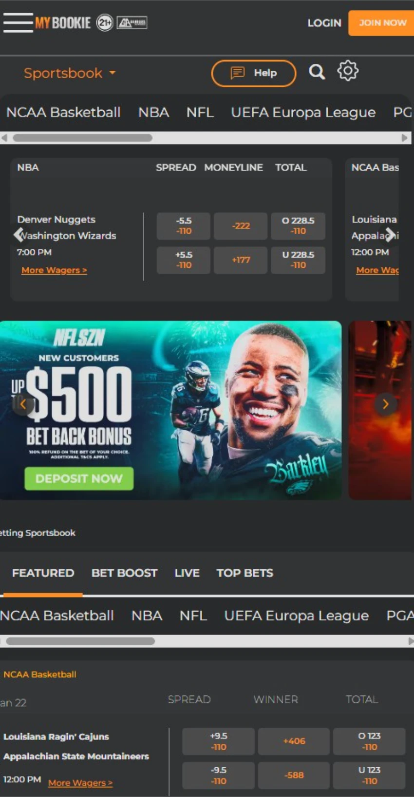 MyBookie Mobile Interface