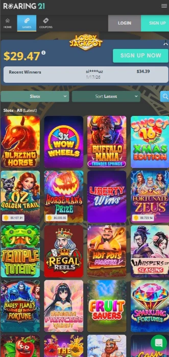 Roaring 21 Mobile Interface 2026