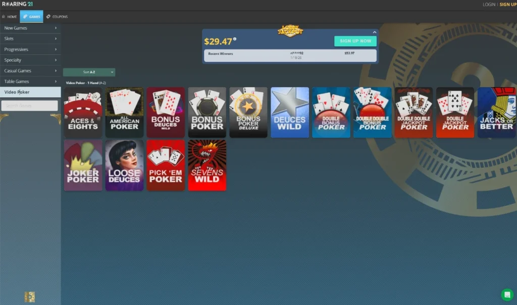Roaring 21 video poker games