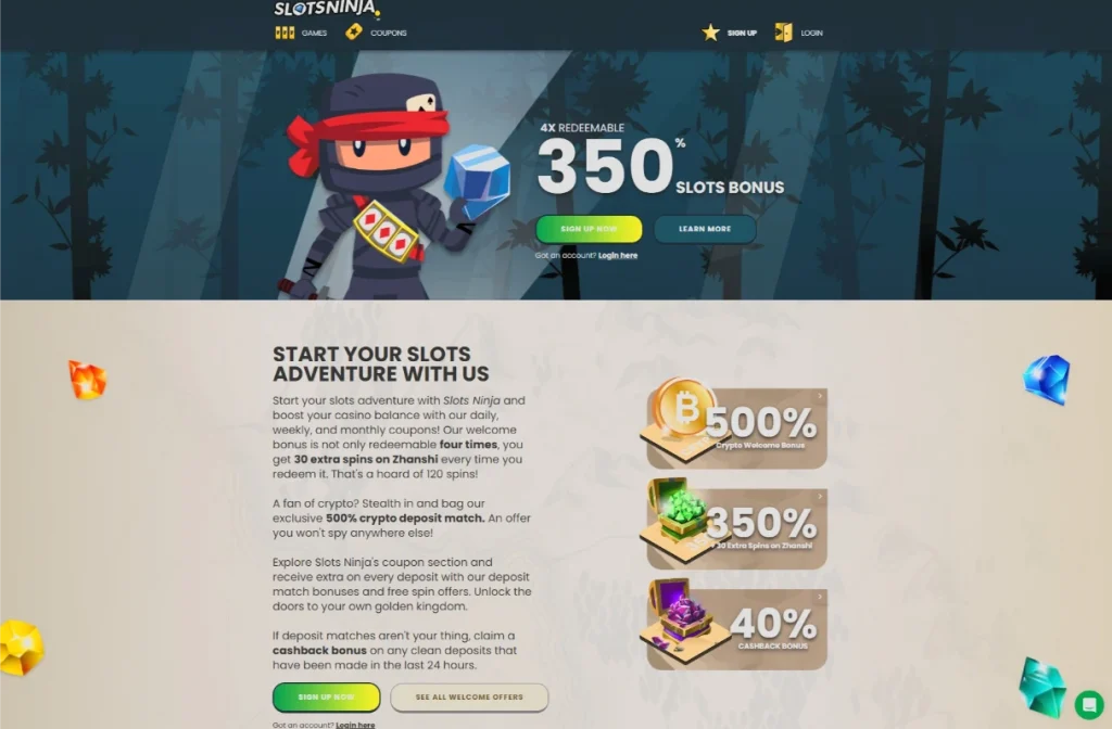 Slots Ninja home page on desktop and phone