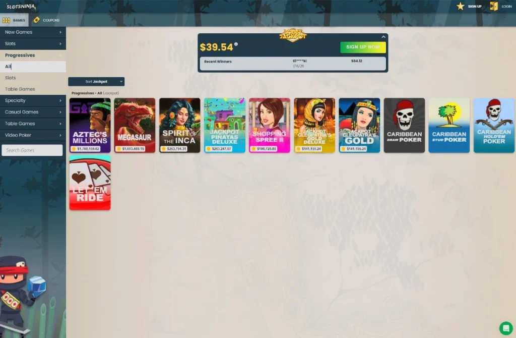 Slots Ninja progressive jackpots