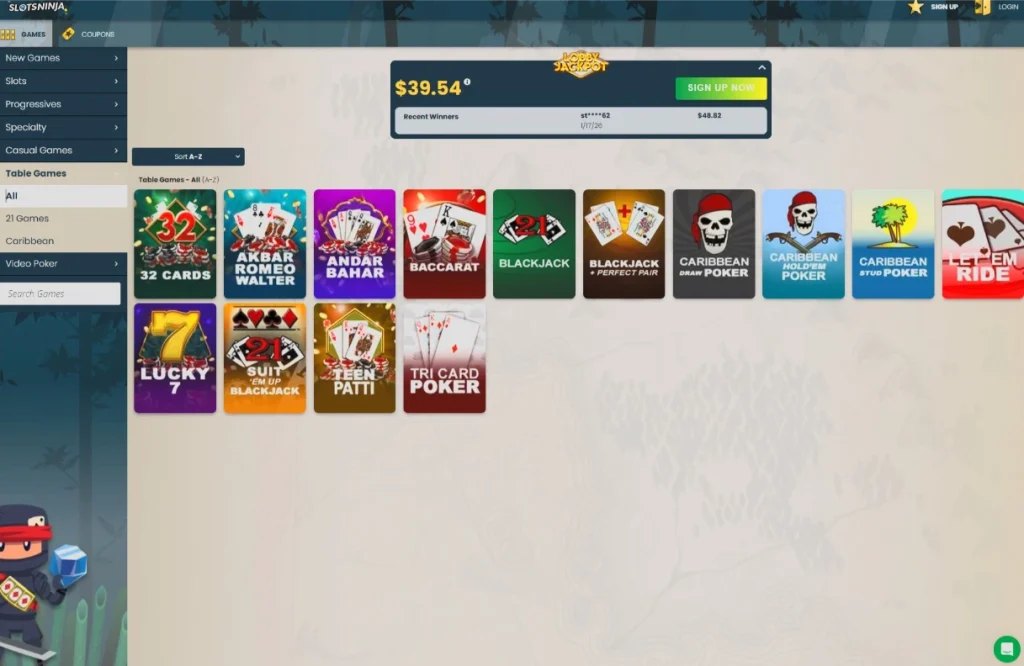 Slots Ninja table games