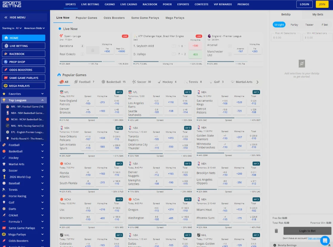 SportsBetting.ag Sportsbook Interface