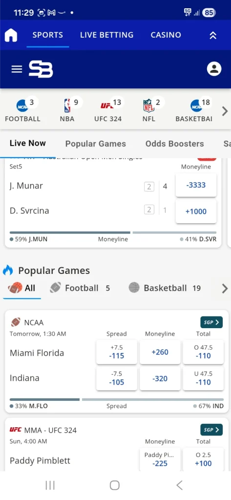 SportsBetting.ag sportsbook on a phone