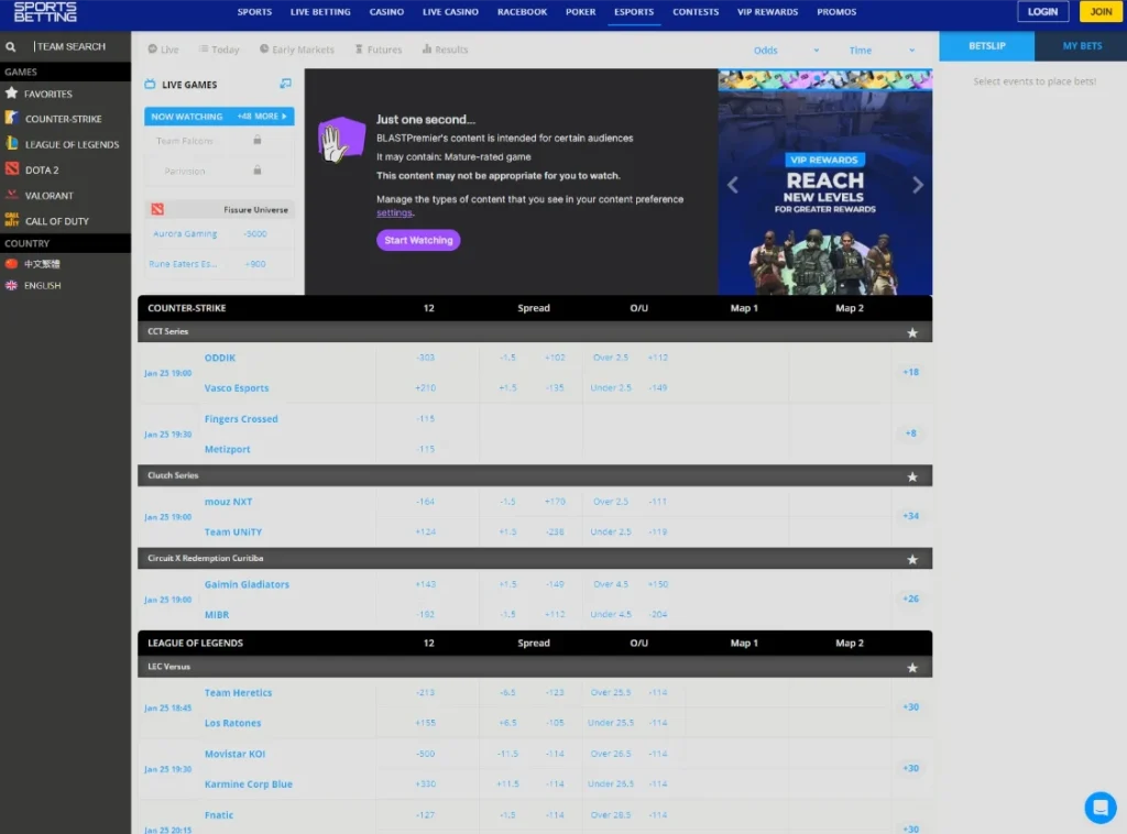 SportsBetting.ag esports betting
