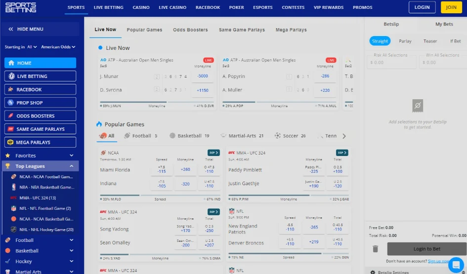 SportsBetting AG Desktop Interface