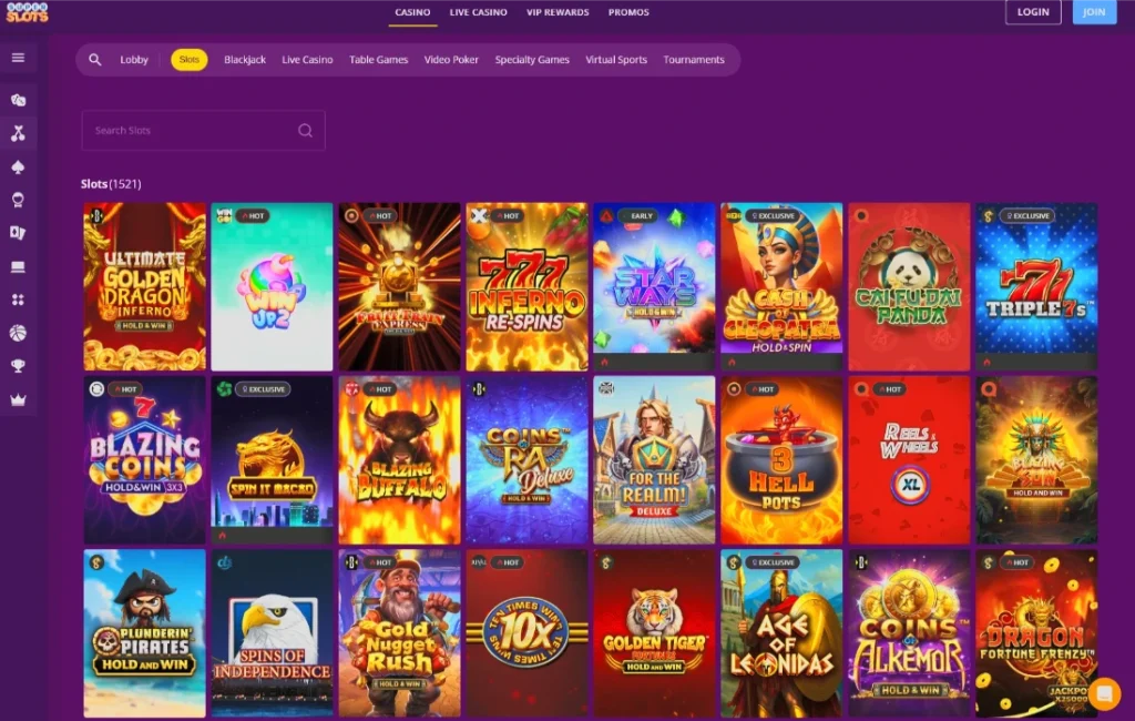 Super Slots casino lobby