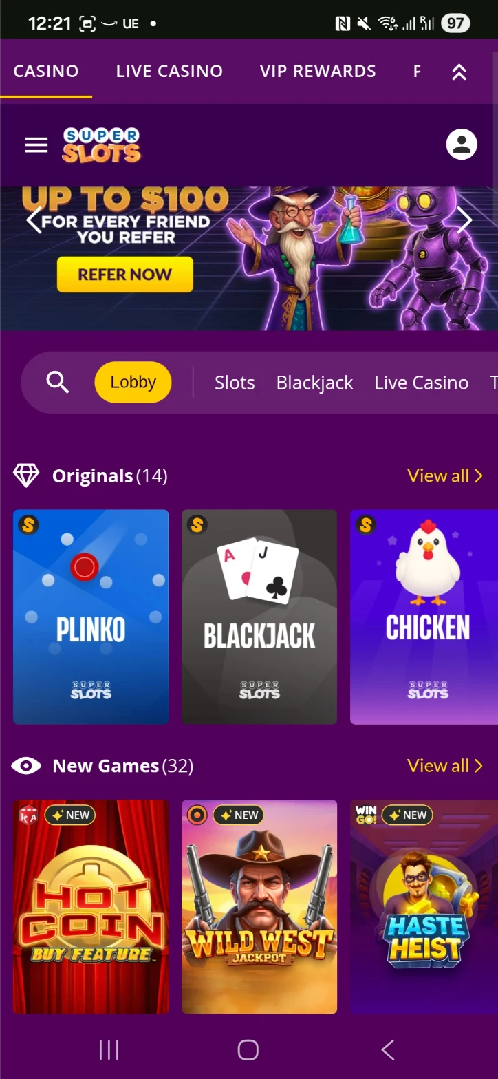 Super Slots Mobile Interface