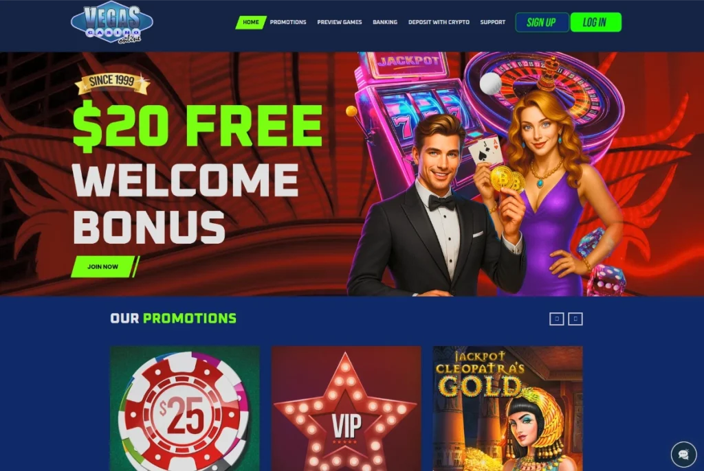 Vegas Casino Online lobby on desktop and phone