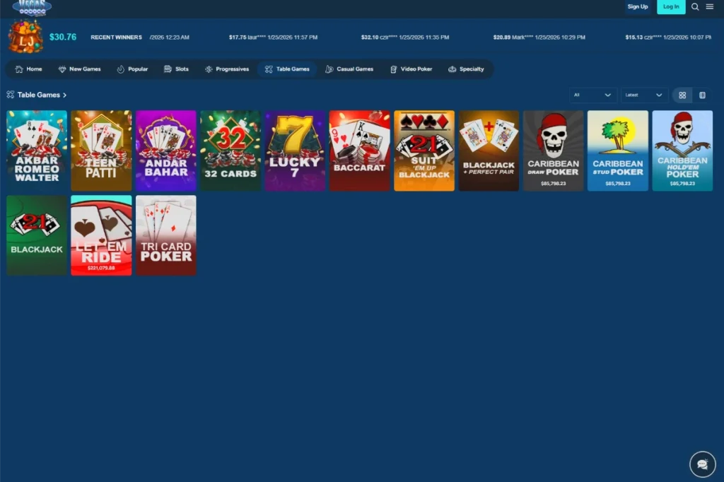 Vegas Casino Online table games