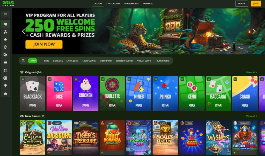 Wild Casino casino lobby
