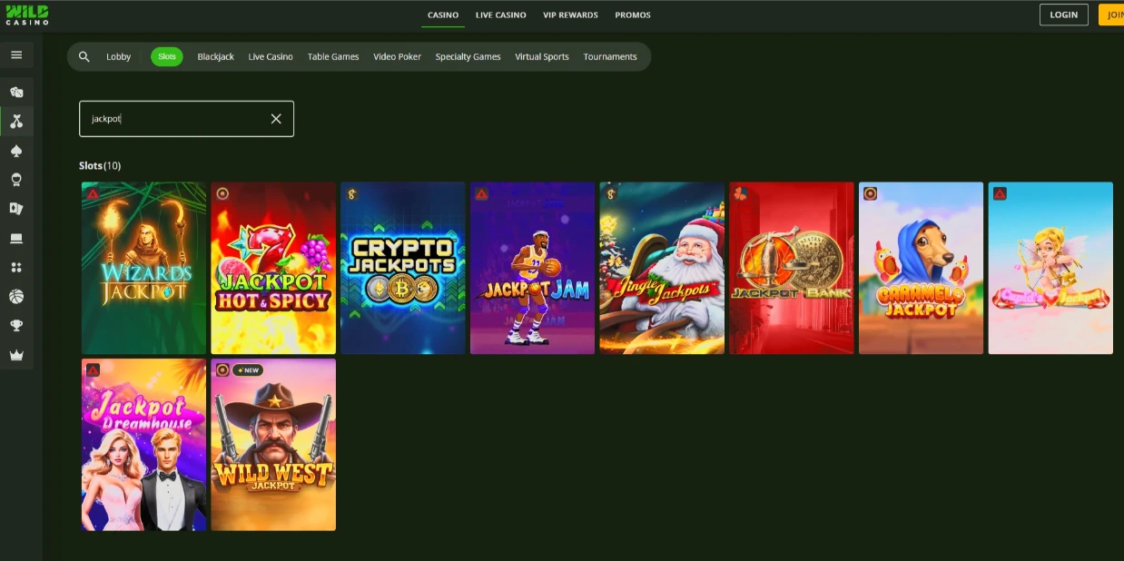 Wild Casino Jackpot Interface