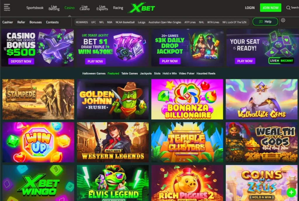XBet casino lobby