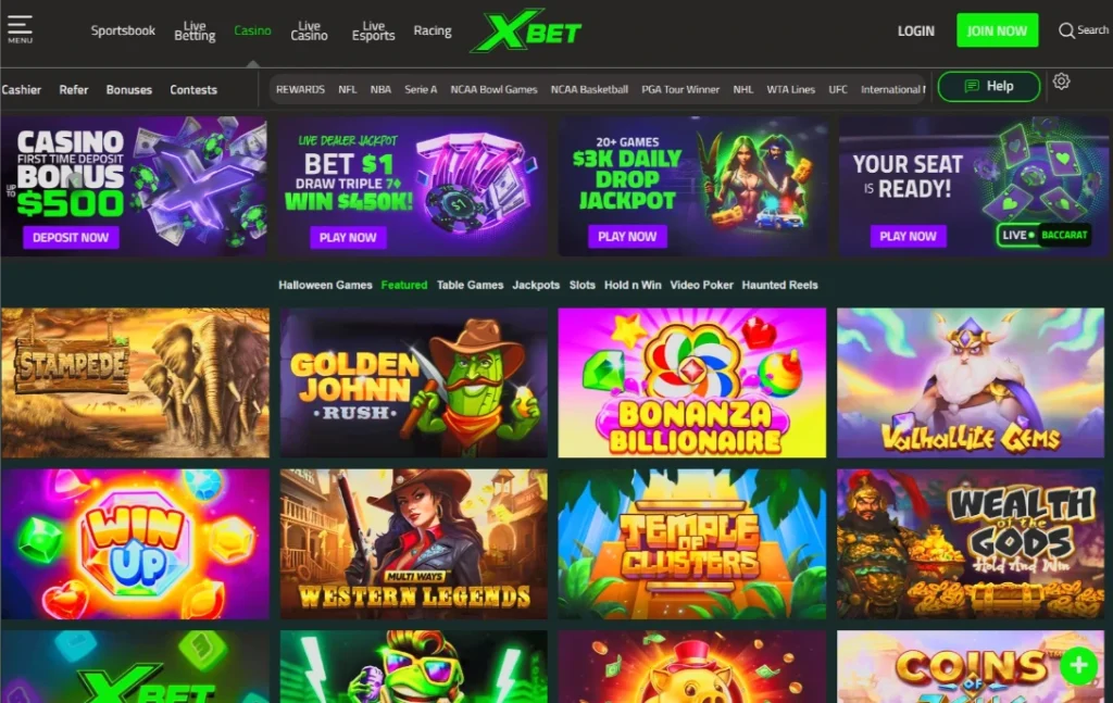 XBet casino lobby