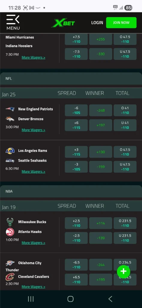 XBet sportsbook on a phone