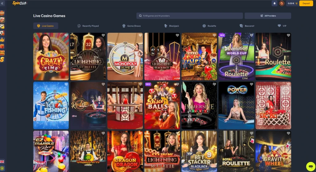 SpinHub live casino games